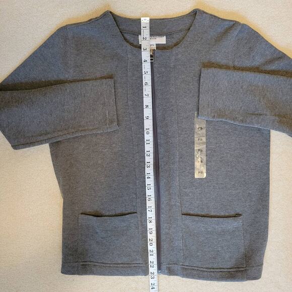 NWT Rebecca Malone Size PS Gray Long Sleeve Zip Cardigan Knit Sweater Pockets - Picture 11 of 16
